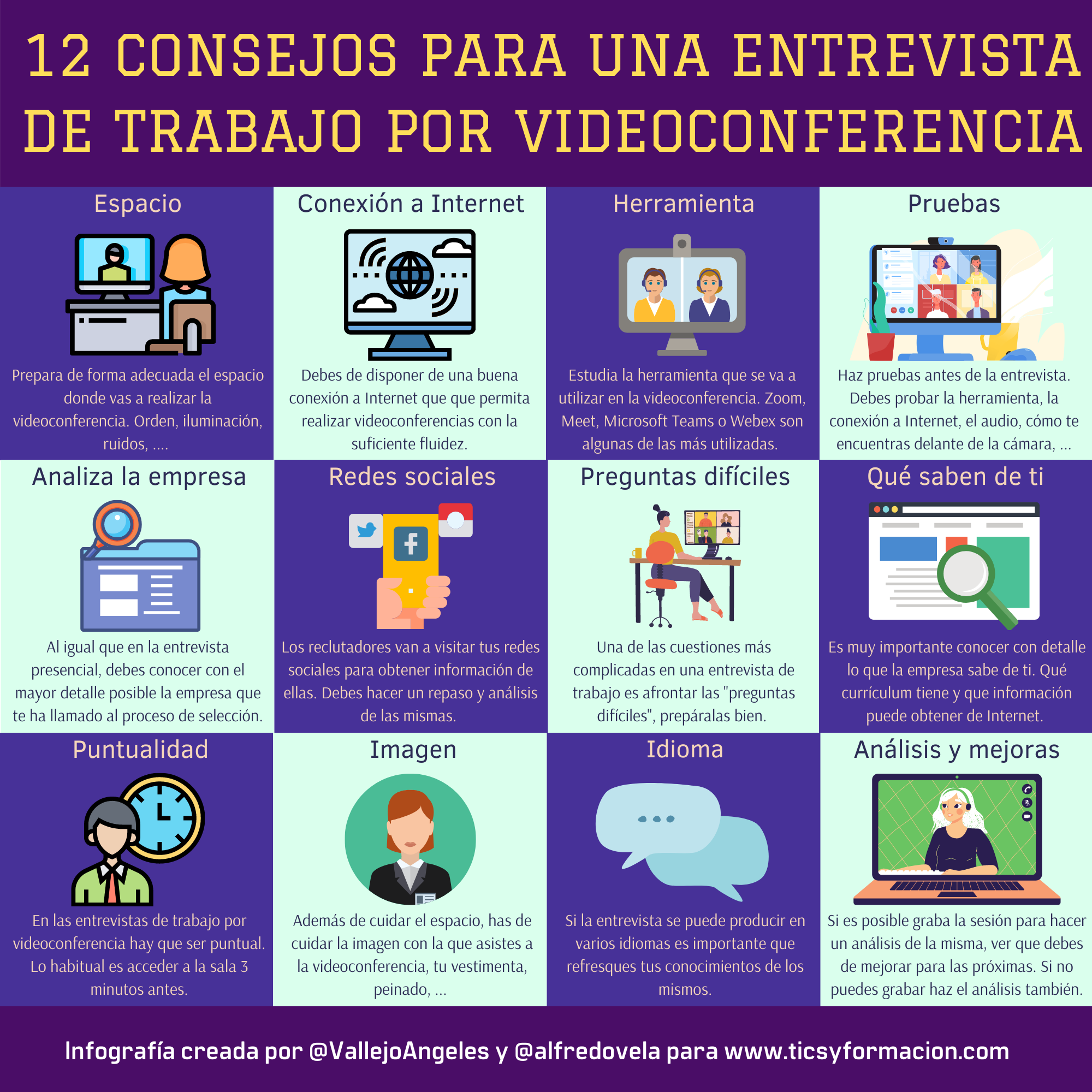 12 consejos para una entrevista de trabajo por videoconferencia #infografia #rrhh #empleo