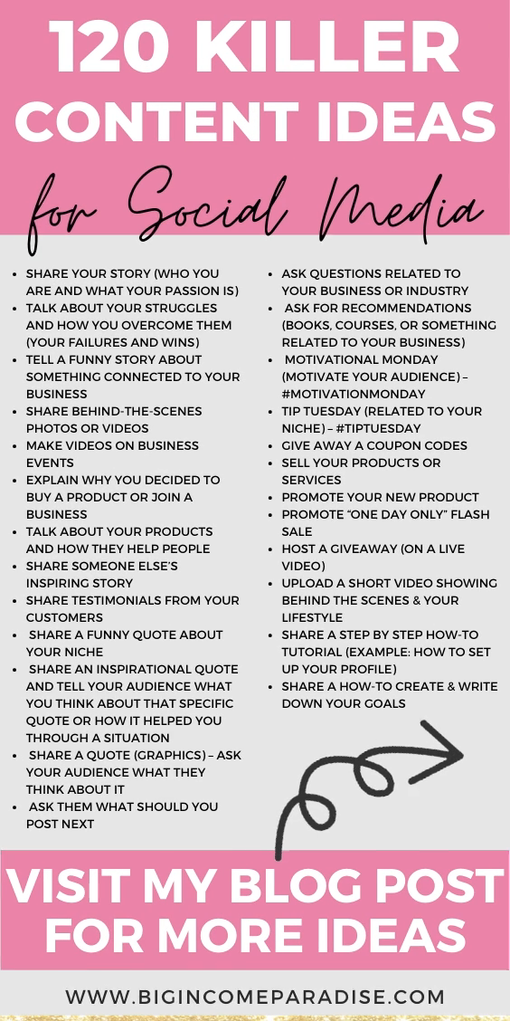 Infografia - 120 Killer Content Ideas for Social Media - Social Media Content Ideas