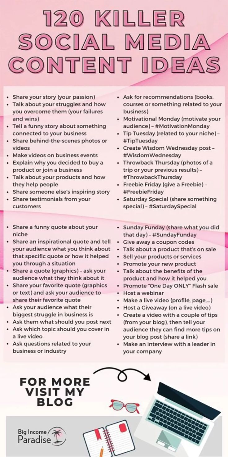 Infografia - 120 Killer Social Media Content Ideas Your Audience Will Love