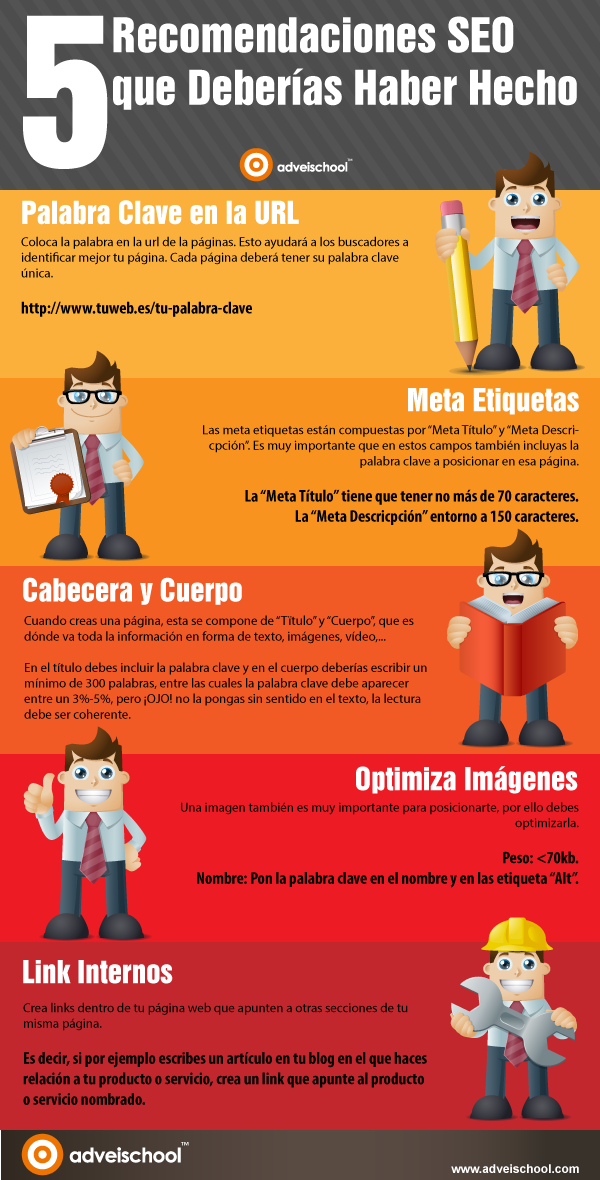 Infografia - 5 recomendaciones SEO que debieras haber realizado ya #infografia #infographic #seo - TICs y Formación