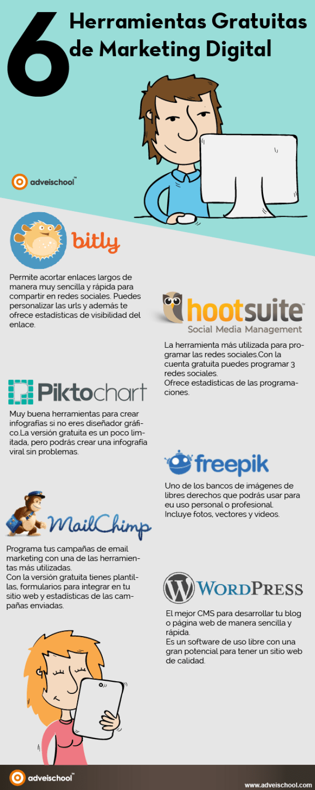 Infografia - 6 herramientas gratuitas de Marketing Digital #infografia #infogtsphic #marketing - TICs y Formación