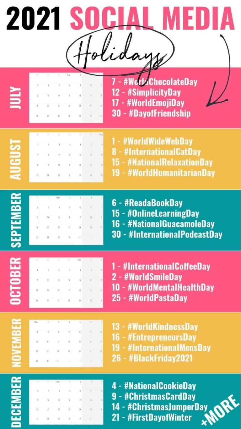 Infografia - Social Media Calendar 2021 | Key Marketing Dates (UK) + Hashtags