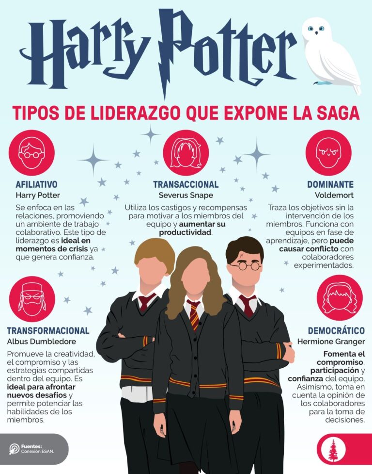 Tipos de liderazgo que podemos ver en Harry Potter #infografia #infographic #liderazgo
