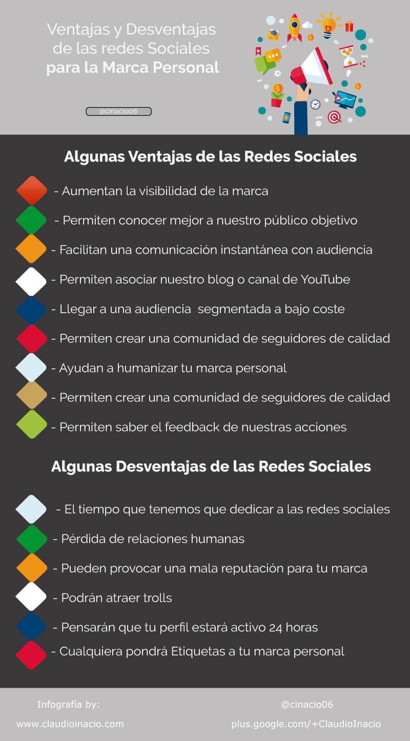 Infografia - Ventajas y desventajas de las redes sociales para una Marca Personal #infografia #socialmedia #marcapersonal - TICs y Formación